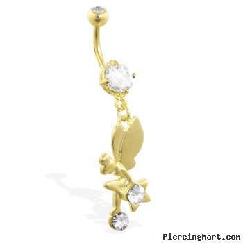 Gold Tone belly ring with dangling tinkerbell
