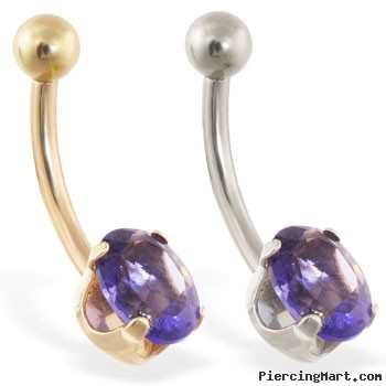 14K Gold belly ring with oval Alexandrite
