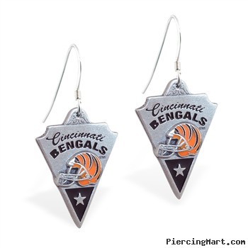 Mspiercing Sterling Silver Earrings With Official Licensed Pewter NFL Charm, Cincinnati Bengals