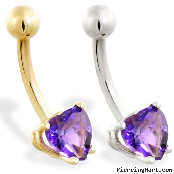 14K Gold belly ring with amethyst 6mm CZ heart