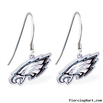 Mspiercing Sterling Silver Earrings With Official Licensed Pewter NFL Charm, Philadelphia Eagles