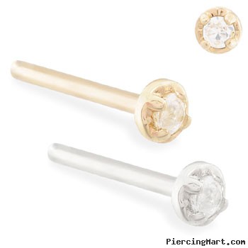 14K Gold customizable nose stud with 1.5mm Clear CZ gem