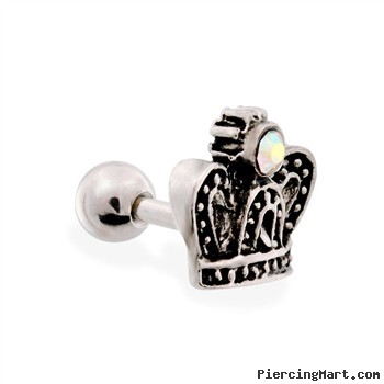 Steel cartilage barbell with jeweled crown top