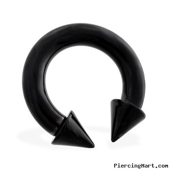 Black titanium anodized circular barbell with cones, 6 ga