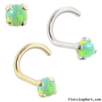 14K Gold Nose Bone with 2mm Round Green Opal