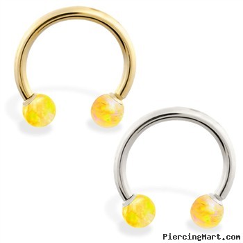 14K Gold Horseshoe/Circular Barbell with Yellow Opal Balls