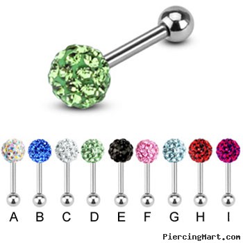 Steel cartilage straight barbell with crystal paved ball, 16 ga