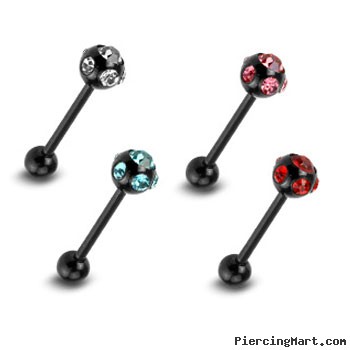 Titanium anodized black straight barbell with crystal paved ball