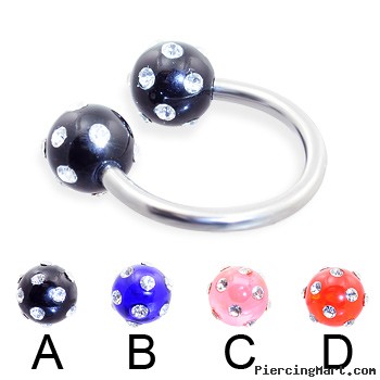 Circular barbell with multi-gem acrylic colored balls, 14 ga