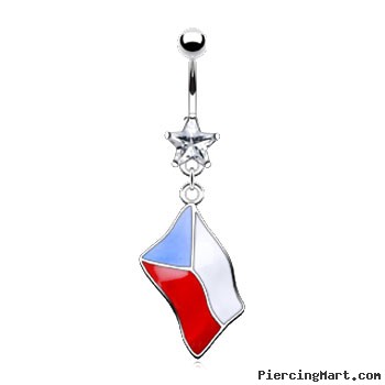 Belly ring with dangling Czech flag