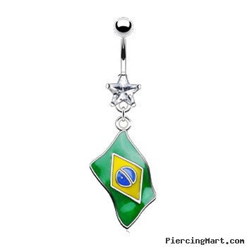Belly ring with dangling Brazilian sign