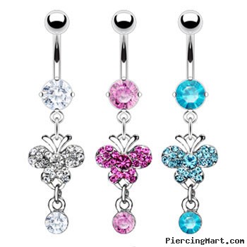 Belly ring with dangling big gem butterfly