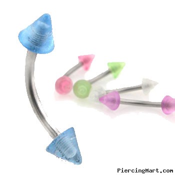 Curved barbell with glow-in-the-dark acrylic cones, 16 ga
