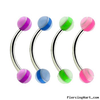 Curved Barbell with Multi Color Layer UV Ball, 16 ga