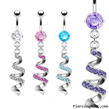 Belly ring with dangling jeweled twister