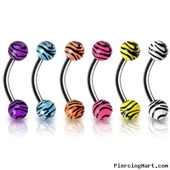 Curved barbell (eyebrow ring) with tiger print balls