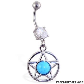 Belly ring with dangling blue stoned star