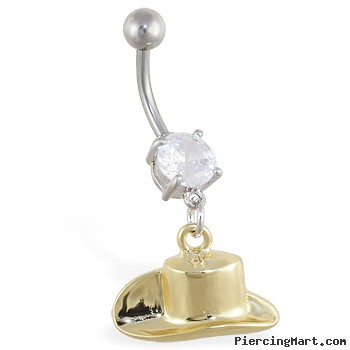 Belly ring with dangling gold colored cowboy hat