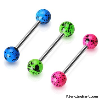 Splat style fluorescent ball tongue ring, 14 ga