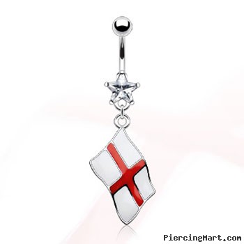Belly ring with dangling English flag