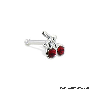 Sterling silver nose stud with cherries, 20 ga