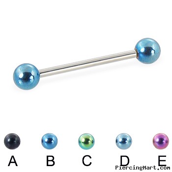 Straight barbell with colored balls, 16 ga