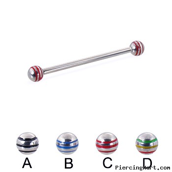 Industrial barbell with epoxy striped balls, 12 ga