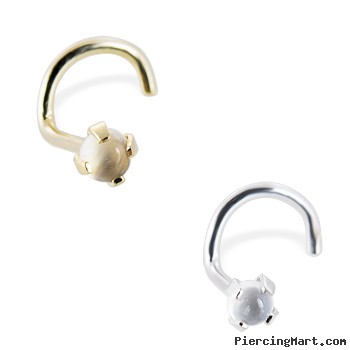 14K Gold Nose Screw with 2mm Round Cabochon Moonstone