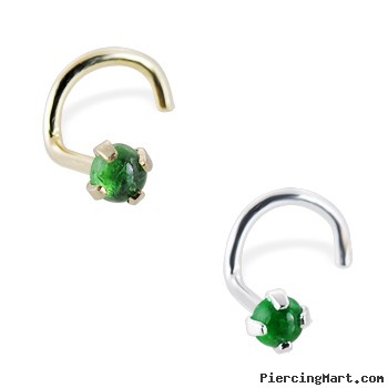 14K Gold Nose Screw with 2mm Round Cabochon Emerald
