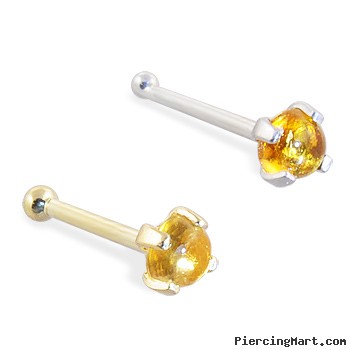 14K Gold Nose Bone with 2mm Round Cabochon Citrine