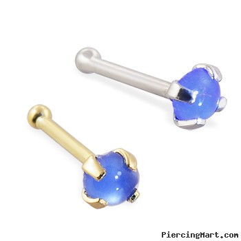 14K Gold Nose Bone with 2mm Round Cabochon Blue Onyx