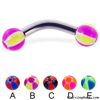 Curved barbell with balloon balls, 10 ga
