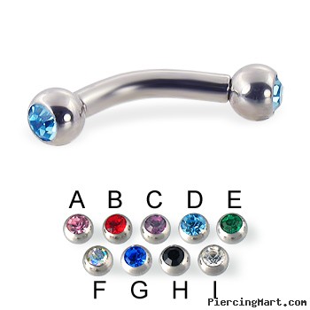 Double jeweled curved barbell, 10 ga