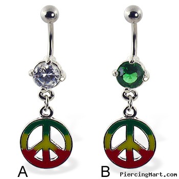 Belly ring with dangling jamaican peace sign