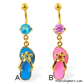 Gold Tone belly ring with dangling flip-flop