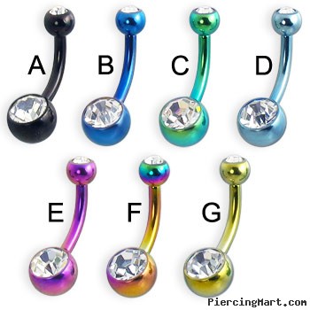 Double jeweled titanium anodized belly button ring, 12 ga