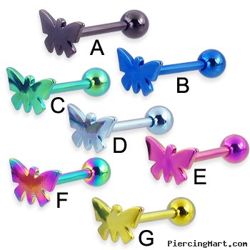 Titanium anodized butterfly tongue ring, 12 ga