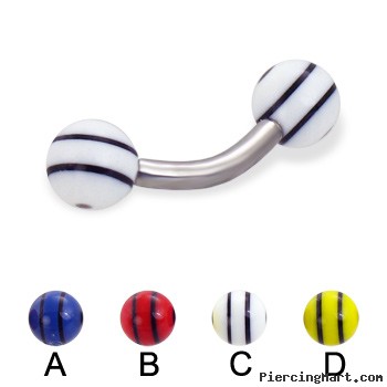Curved barbell with double striped balls, 12 ga