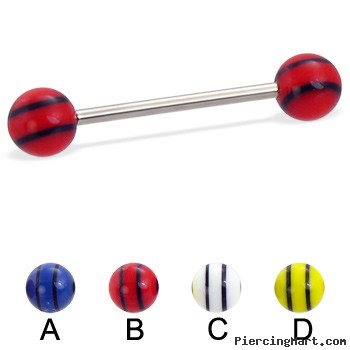Straight barbell with double striped balls, 16 ga