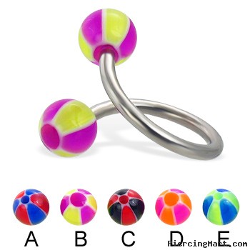 Spiral barbell with balloon balls, 14 ga