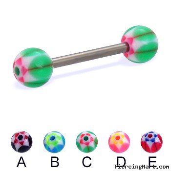 Titanium straight barbell with acrylic star balls, 14 ga