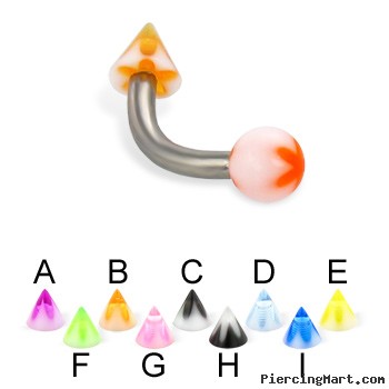 Acrylic flower ball and cone titanium curved barbell, 12 ga