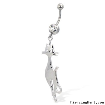 Belly button ring with dangling cat