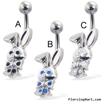 Belly button ring with jeweled bunny