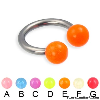 Glow-in-the-dark ball titanium horseshoe ring, 12 ga