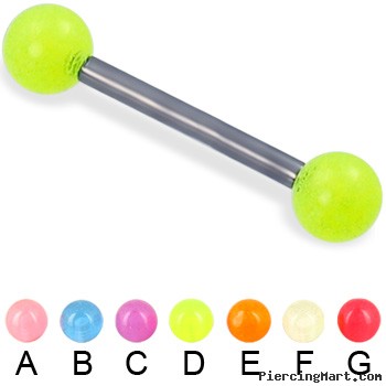 Glow-in-the-dark ball titanium straight barbell, 12 ga