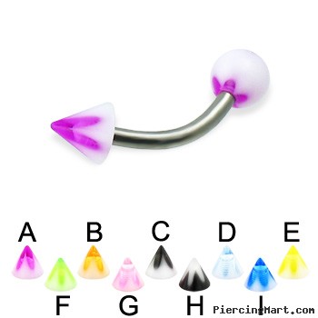 Acrylic flower ball and cone titanium curved barbell, 14 ga