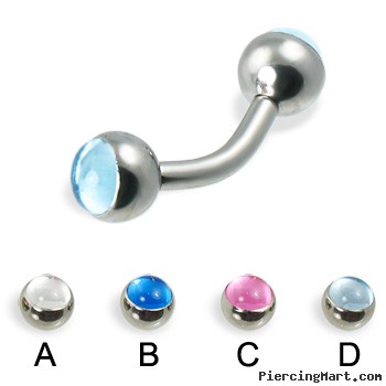 Curved barbell with cabochon balls, 12 ga