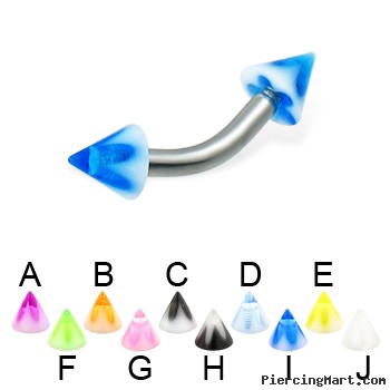 Acrylic flower cone curved barbell, 12 ga