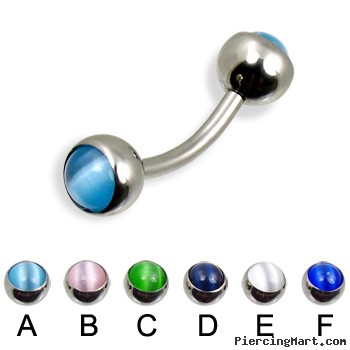 Curved barbell with cat eye balls, 14 ga